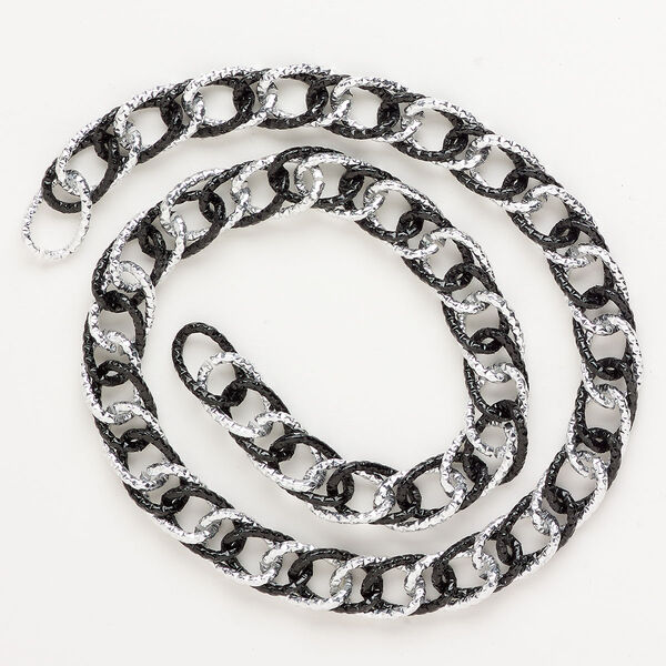 Chain 1pkg1 stainless steel 11.1mm textured double curb, 18 inch silver finish / black finish image number 0