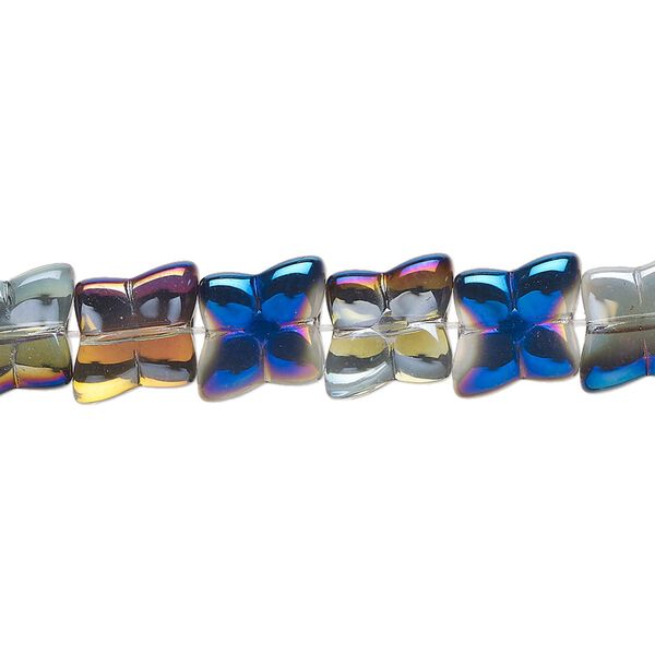 Bead, glass, translucent half-coated metallic blue and vitrail, 9mm flower. Sold per 15-1/2" to 16" strand. image number 0
