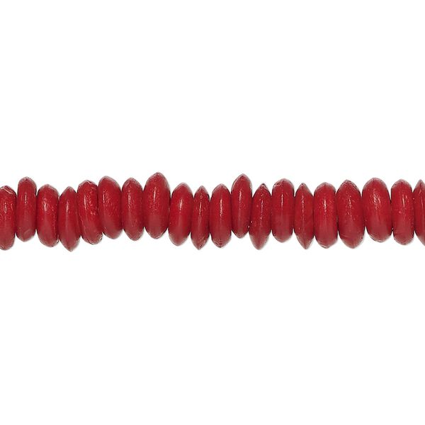 Bead, bone (dyed), red, 7x2mm saucer, Mohs hardness 2-1/2. Sold per 15-1/2" to 16" strand. image number 0