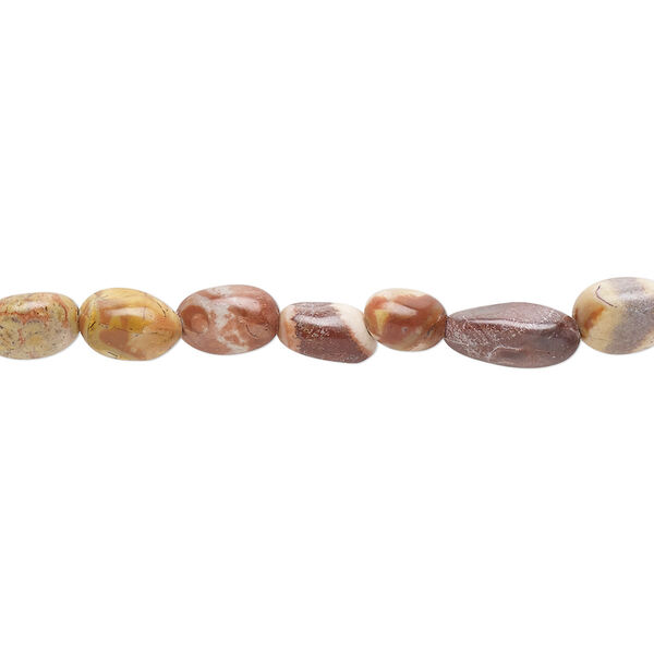 Bead, birdseye rhyolite (natural), small to large pebble, Mohs hardness 6-1/2 to 7. Sold per 8-inch strand. image number 0