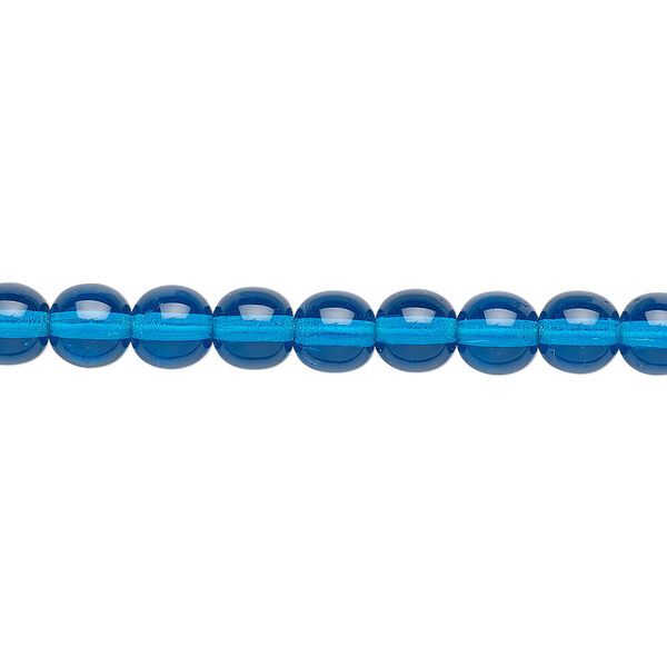 Bead, Czech glass druk, transparent dark aqua blue, 6mm round. Sold per 15-1/2" to 16" strand, approximately 65 beads. image number 0