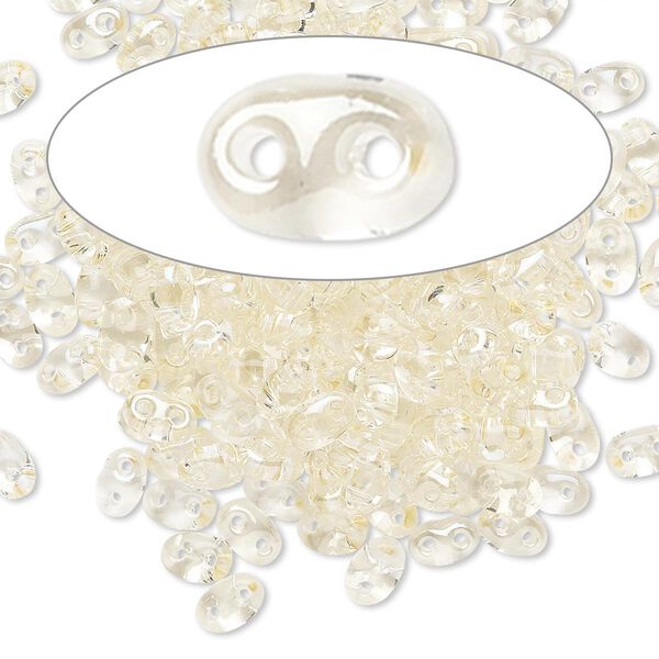 Seed bead, Preciosa Twin™ Czech glass, pkg/10g, 5x2.5mm oval, transparent blond flare clear, (20200). image number 0