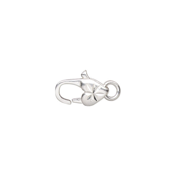 Clasp, lobster claw, sterling silver, 13x7mm diamond-cut heart with 5mm open jump ring. Sold individually. image number 0