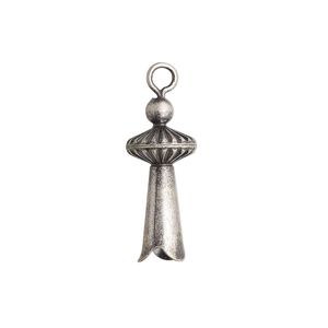 Charm, antique silver-plated brass and "pewter" (zinc-based alloy), 19x8mm 3D squash blossom. Sold per pkg of 10.