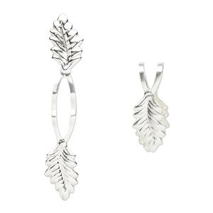 Bail, fold-over, silver-plated brass, 39x7mm Y-style leaf with 20mm grip length. Sold per pkg of 500.