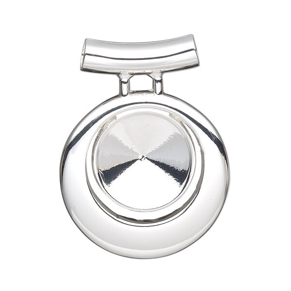 Pendant, Almost Instant Jewelry®, silver-finished "pewter" (zinc-based alloy), 34x26mm single-sided round go-go, 3.5mm hole with 14mm rivoli setting and tube bail. Sold individually. image number 0