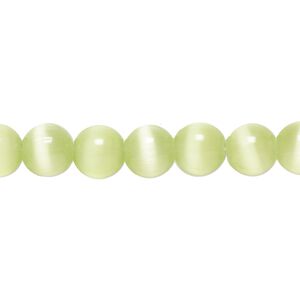 Bead, cat's eye glass (fiber optic glass), light green, 8mm round, quality grade. Sold per 15-1/2" to 16" strand.