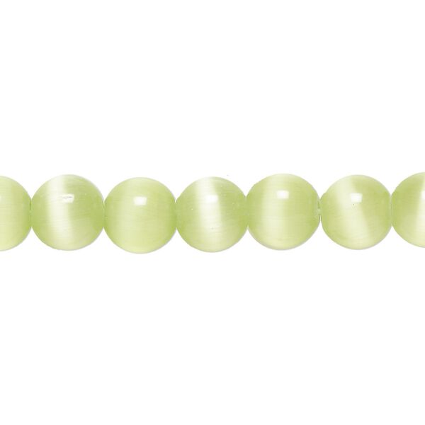 Bead, cat's eye glass (fiber optic glass), light green, 8mm round, quality grade. Sold per 15-1/2" to 16" strand. image number 0