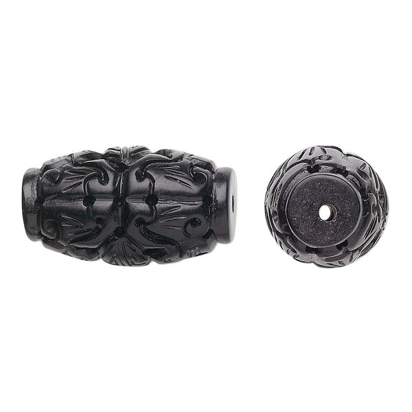 Jet 1pkg1, hand-carved oval bead natural B grade, 25x14mm image number 0