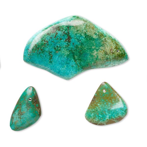Focal mix, turquoise (dyed / stabilized), blue, large to gigantic flat nugget, Mohs hardness 5 to 6. Sold per pkg of 3. image number 0