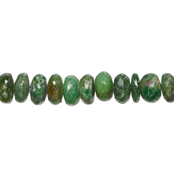 Bead, chrome diopside (natural), 7x4mm-8x5mm hand-cut faceted rondelle with 0.4-1.4mm hole, C grade, Mohs hardness 5-1/2 to 6. Sold per 8-inch strand. image number 0