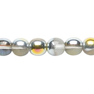 Bead, Czech glass druk, clear and half-coated opaque vitrail, 10mm round. Sold per 15-1/2" to 16" strand.