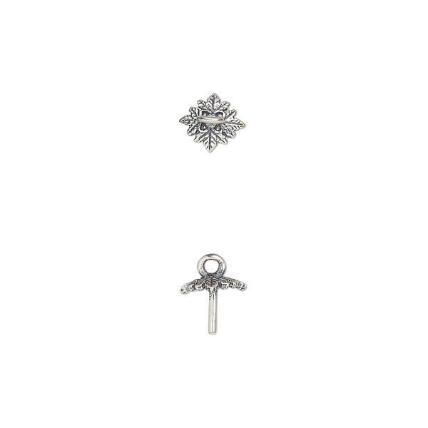 Cup, antiqued sterling silver, 5x5mm square with leaves and 4x0.7mm peg. Sold individually. image number 0