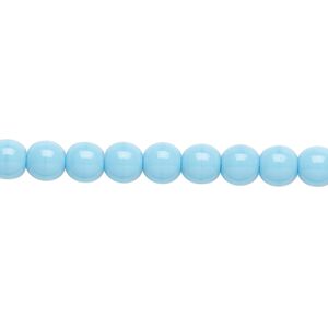 Bead, Preciosa Czech glass druk, pkg/15-1/2 to 16 inches, opaque turquoise blue, 6mm round.