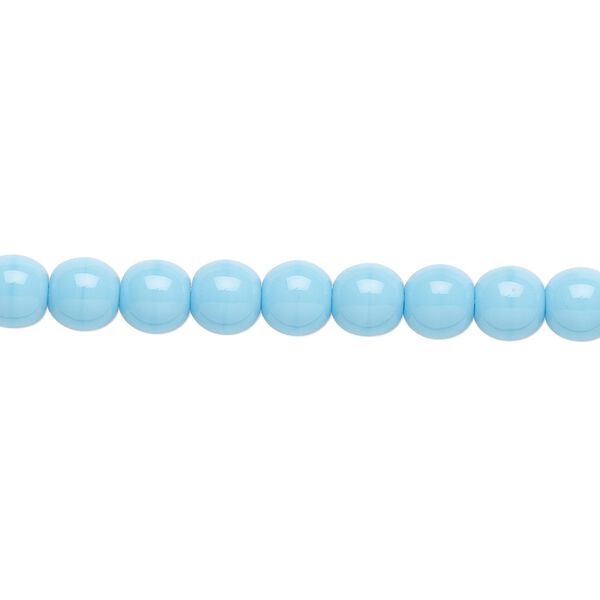 Bead, Preciosa Czech glass druk, pkg/15-1/2 to 16 inches, opaque turquoise blue, 6mm round. image number 0