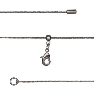 Chain 1pkg1 beading, 0.7mm / lobster claw clasp, black-finished brass adjustable 16-23.5 inch