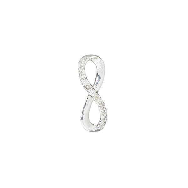 Link, cubic zirconia and sterling silver, clear, 19.5x7mm single-sided infinity. Sold individually. image number 0