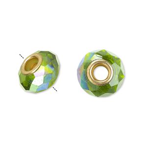 Bead 10pk 32 facets green AB gold finish, Celestial Crystal® Dione® 14x9mm rondelle