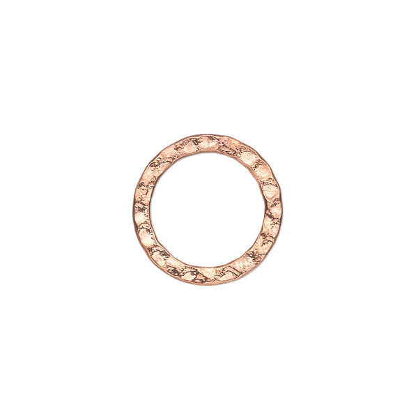 Component, copper-plated steel, 16mm double-sided hammered open round. Sold per pkg of 12. image number 0