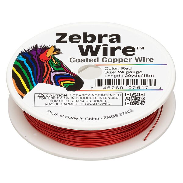 Wire, Zebra Wire™, color-coated copper, red, round, 24 gauge. Sold per 20-yard spool. image number 0