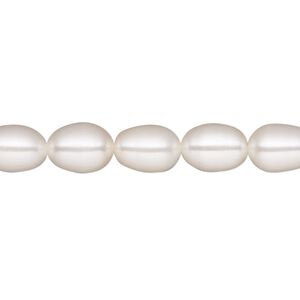 Pearl, White Lotus™, cultured freshwater (bleached), white, 7-7.5mm rice, A- grade, Mohs hardness 2-1/2 to 4. Sold per 15-1/2" to 16" strand.