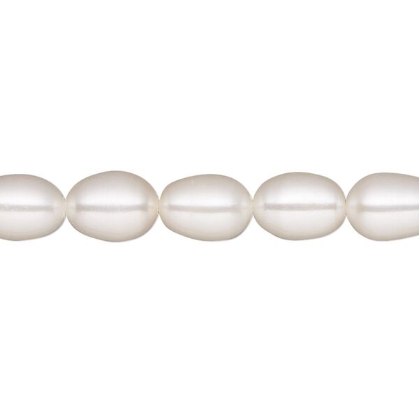 Pearl, White Lotus™, cultured freshwater (bleached), white, 7-7.5mm rice, A- grade, Mohs hardness 2-1/2 to 4. Sold per 15-1/2" to 16" strand. image number 0