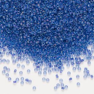 Seed bead, Miyuki, glass, pkg/35g, #15 rocaille, translucent purple-lined luster aqua (RR-1827).