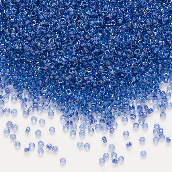 Seed bead, Miyuki, glass, pkg/35g, #15 rocaille, translucent purple-lined luster aqua (RR-1827). image number 0