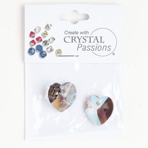 Drop 1pkg2 black diamond, Crystal Passions® 18mm pendant heart 6228