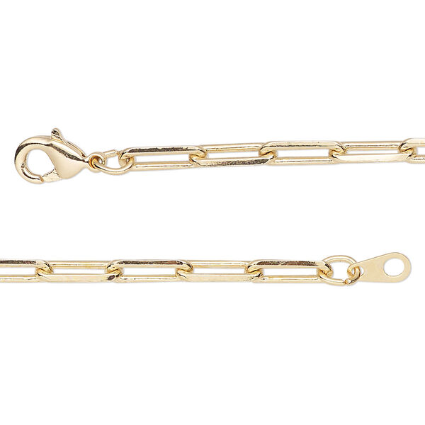 Chain, gold-finished brass, 3.3mm paperclip, 20 inches with lobster claw clasp. Sold individually. image number 0