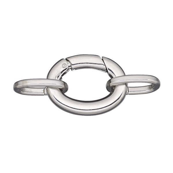 Clasp, self-closing hook, stainless steel, 21x16mm oval with (2) 14x10mm oval jump rings. Sold per pkg of 2. image number 0