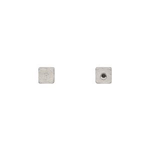 Bead end, glue-on, stainless steel, 4mm half-drilled cube, for use with memory wire. Sold per pkg of 4.