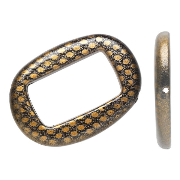 Bead, acrylic, brown and black, 45x32mm diagonally drilled flat open oval with snakeskin design and 29x17mm center hole. Sold per pkg of 24. image number 0