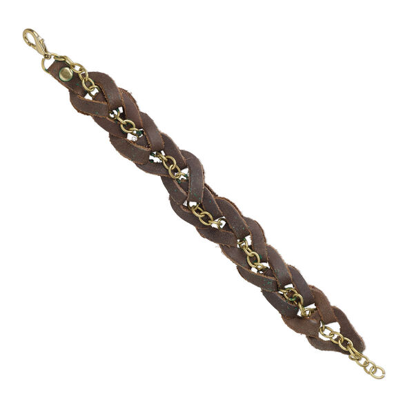 Bracelet, leather and gold-finished brass, brown, 22mm wide, 8-1/2 inches with lobster claw clasp. Sold individually. image number 0