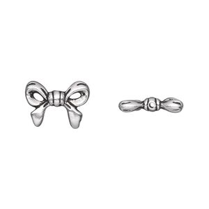 Bead, TierraCast®, antique silver-plated pewter (tin-based alloy), 14x10.5mm double-sided bow, fits 4mm cube bead. Sold per pkg of 20.