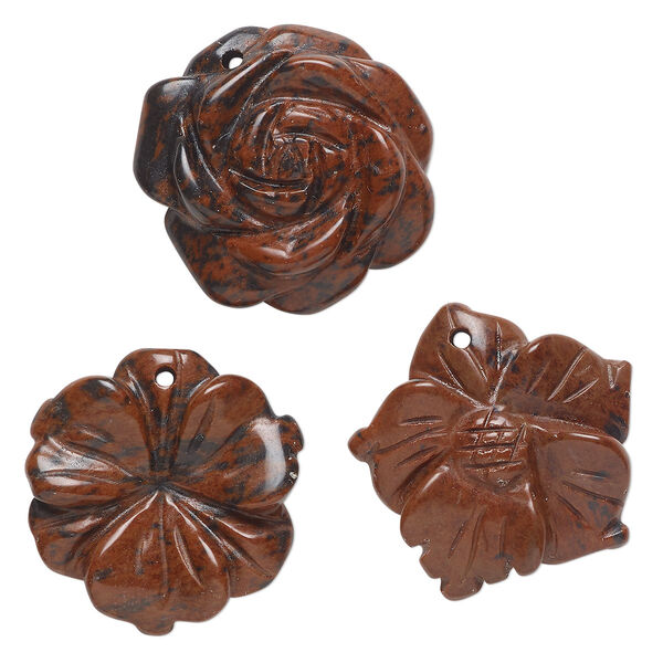 Mahogany obsidian 1pkg3, top-drilled carved flower drop natural mix 21x25mm-25x26mm image number 0