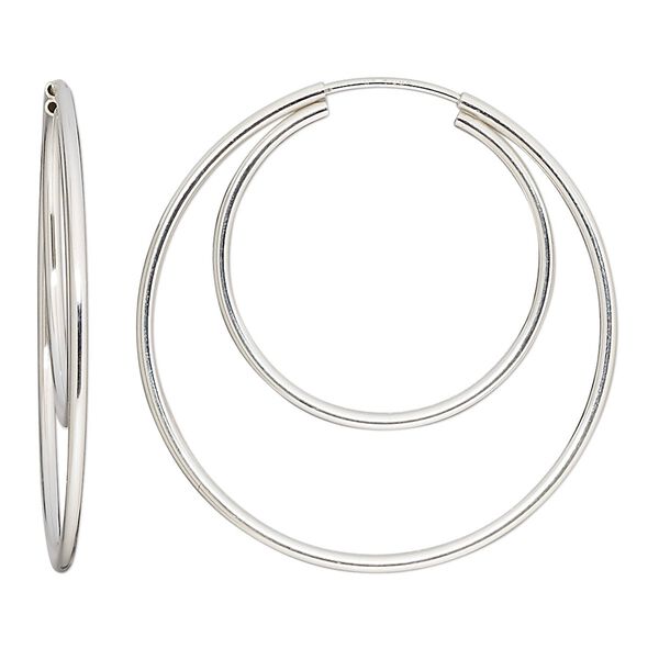 Earring hoop 1pkg2 sterling silver, 34mm double / endless loop, 21 gauge 1 pair image number 0