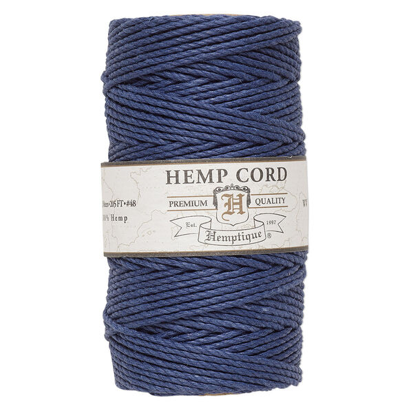 Cord, Hemptique®, polished hemp, blue, 1.8mm diameter, 48-pound test. Sold per 205-foot spool. image number 0