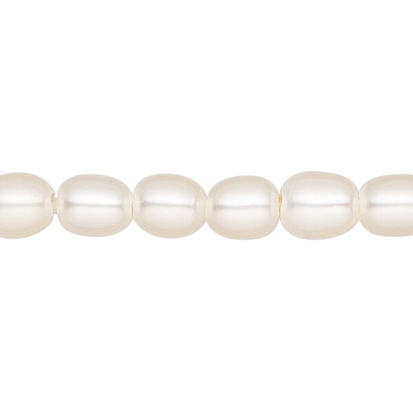 Pearl, cultured freshwater (natural), white, 6.5-7.5mm rice, B grade, Mohs hardness 2-1/2 to 4. Sold per 8-inch strand, approximately 25-29 beads. image number 0