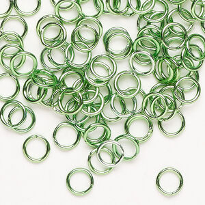 Jump ring 1pkg100 anodized and dyed aluminum, bright green, 6mm round, 4.2mm inside diameter, 18 gauge.