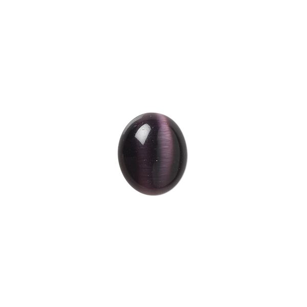 Cabochon, cat's eye glass (fiber optic glass), purple, 12x10mm calibrated oval, quality grade. Sold per pkg of 10. image number 0