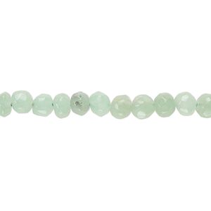 Green chalcedony 1pkg1, hand-cut faceted pebble bead 14 inch small