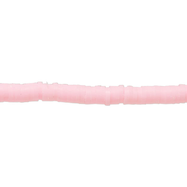 Bead, polymer clay, opaque light pink, 4x1mm heishi. Sold per pkg of (2) 16-inch strands. image number 0