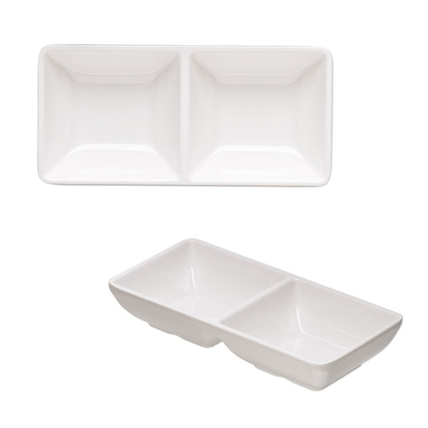 Tray, acrylic, white, 5-3/4 x 2-3/4 x 1 inch rectangle with 2 compartments. Sold individually. image number 0