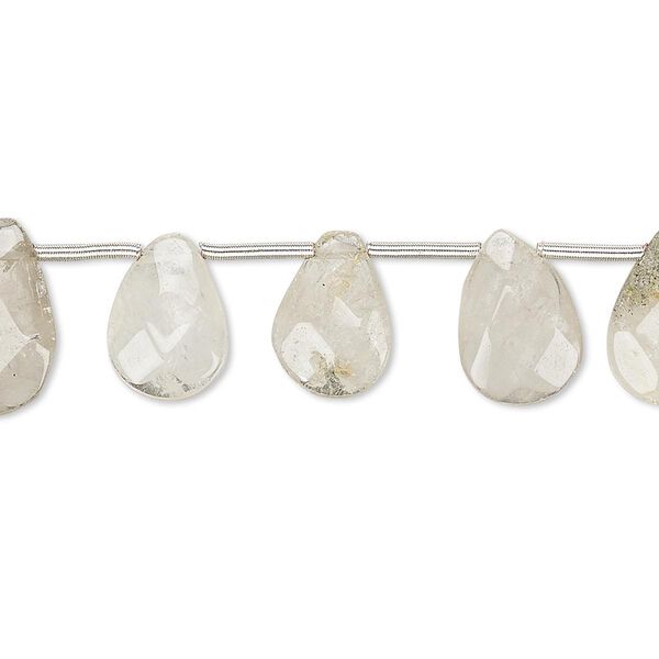 Bead, golden rutilated quartz (natural), 9x6mm-14x9mm hand-cut top-drilled faceted puffed teardrop, C grade, Mohs hardness 7. Sold per pkg of 14 beads. image number 0