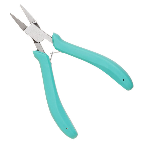 Pliers, flat-nose, alloyed steel and thermoplastic rubber, ergonomic handle, teal, 5 inches. Sold individually. image number 0