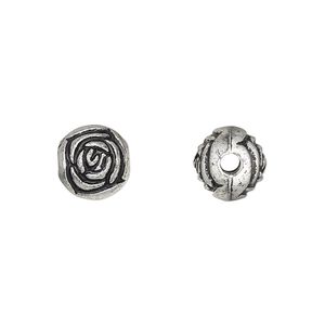 Bead, silver-coated acrylic, 9mm round rosebud. Sold per pkg of 144 (1 gross).