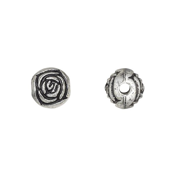 Bead, silver-coated acrylic, 9mm round rosebud. Sold per pkg of 144 (1 gross). image number 0