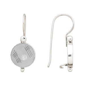 Ear wire 1pkg2 sterling silver, 30mm / 13mm round / 12mm round bezel cab setting / safety latch, antiqued 1 pair