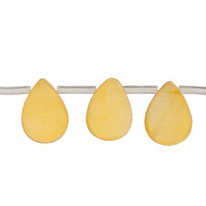 Bead, mother-of-pearl shell (dyed), orange, 13x3mm-14x9mm top-drilled flat teardrop, Mohs hardness 3-1/2. Sold per 13-inch strand, approximately 25 beads.